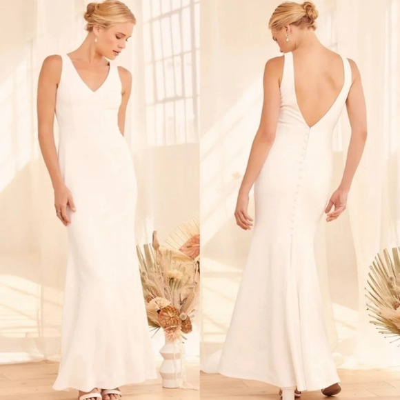 Lulus Into Your Heart White Button Back Mermaid Maxi Dress M Wedding Bride - Picture 1 of 15